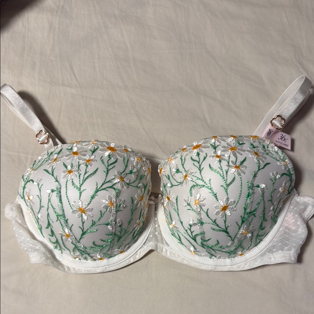 Victoria's Secret White and Green Floral Bra with Underwire